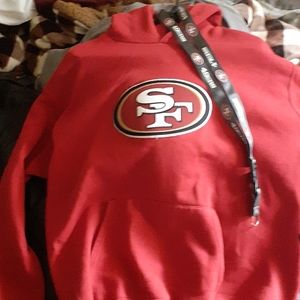 49ers sweater and lanyard